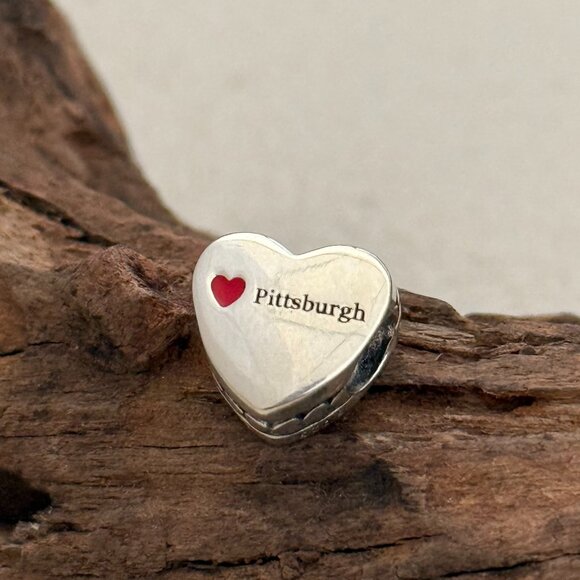 Pandora Pittsburgh Exclusive Heart Bead S925 Silver Charm - Picture 3 of 3